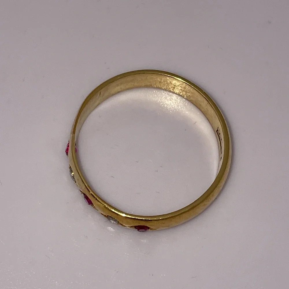 Antique ERNST Solid 14K Yellow Gold Synthetic Ruby Faux Diamond Unisex Band Ring